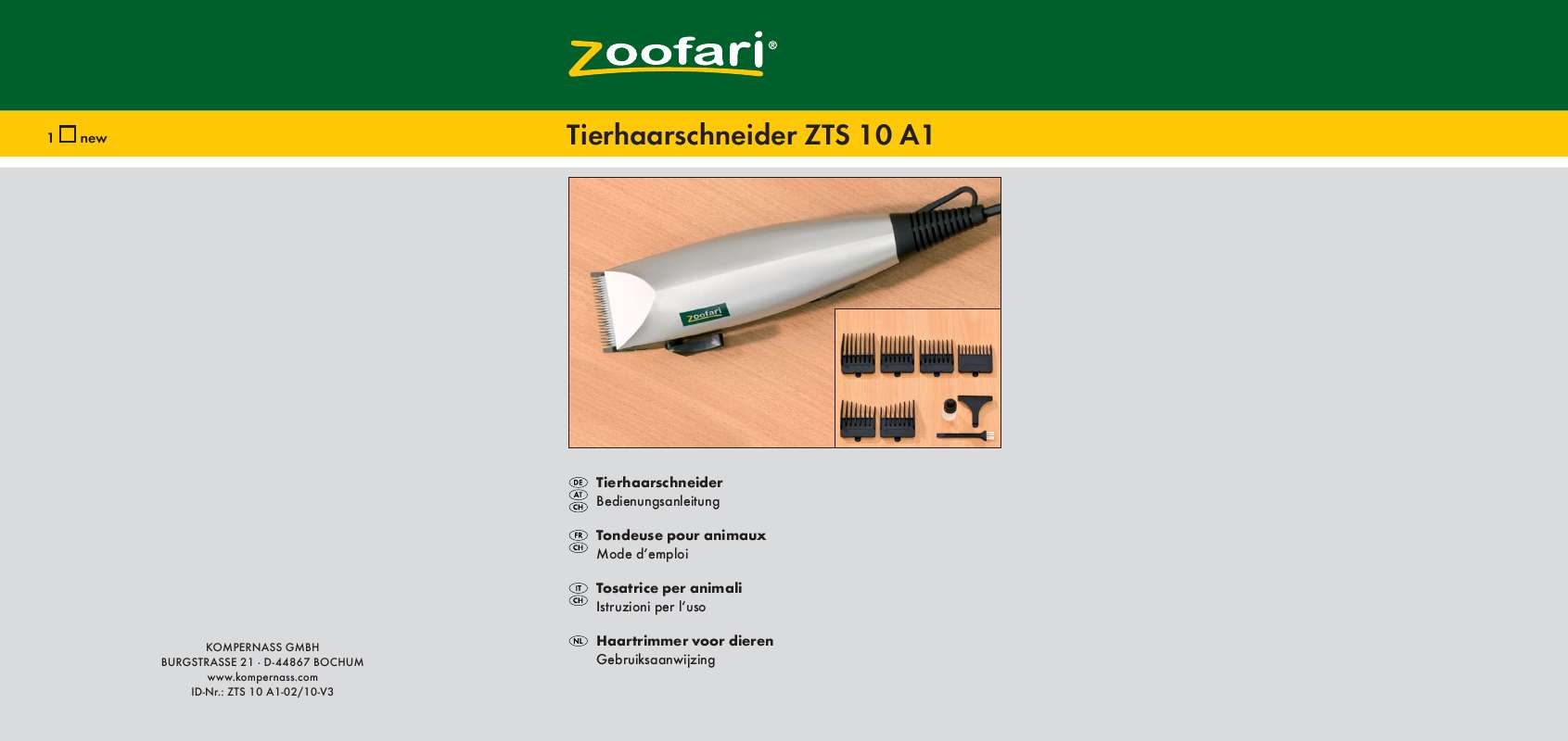 Guide utilisation  ZOOFARI ZTS 10 A1 ANIMAL CLIPPERS  de la marque ZOOFARI