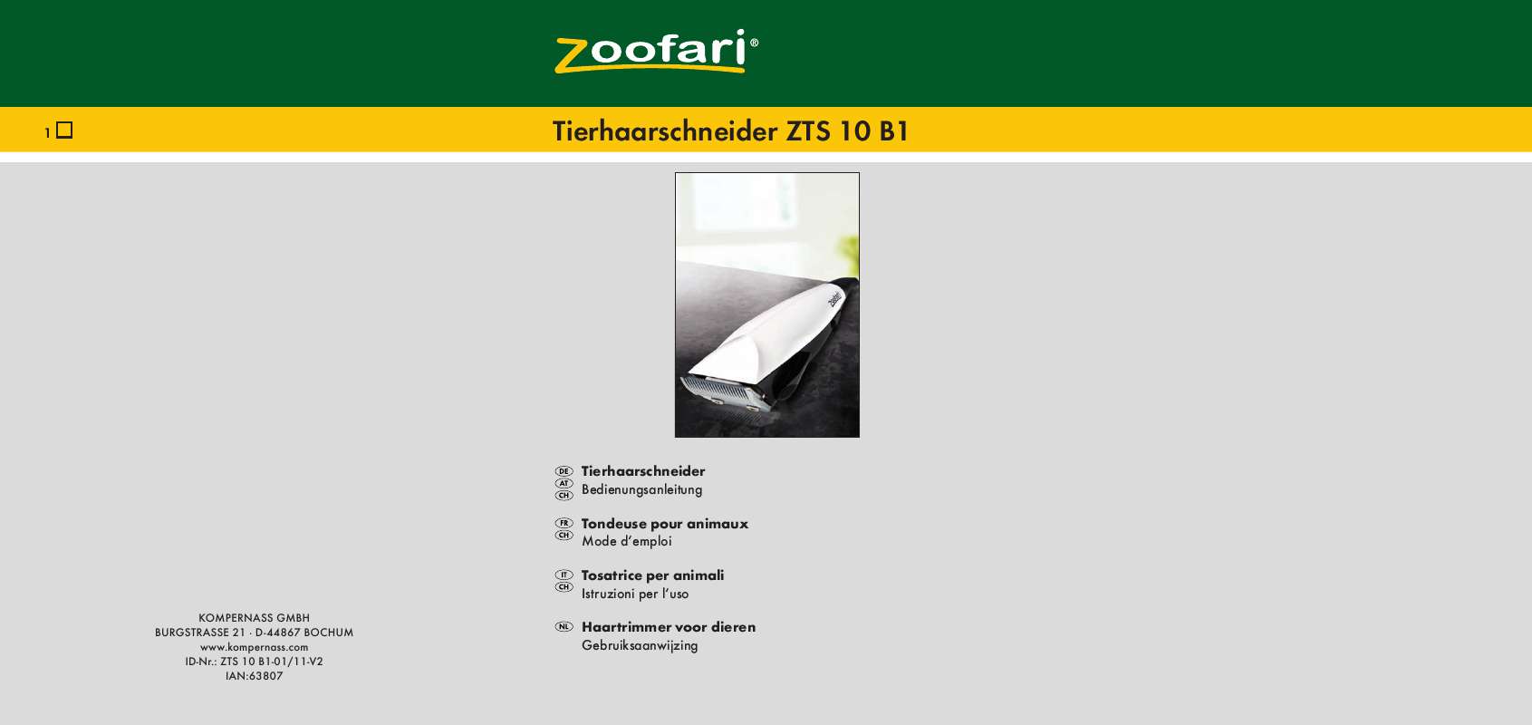 Guide utilisation  ZOOFARI ZTS 10 B1 ANIMAL CLIPPERS  de la marque ZOOFARI