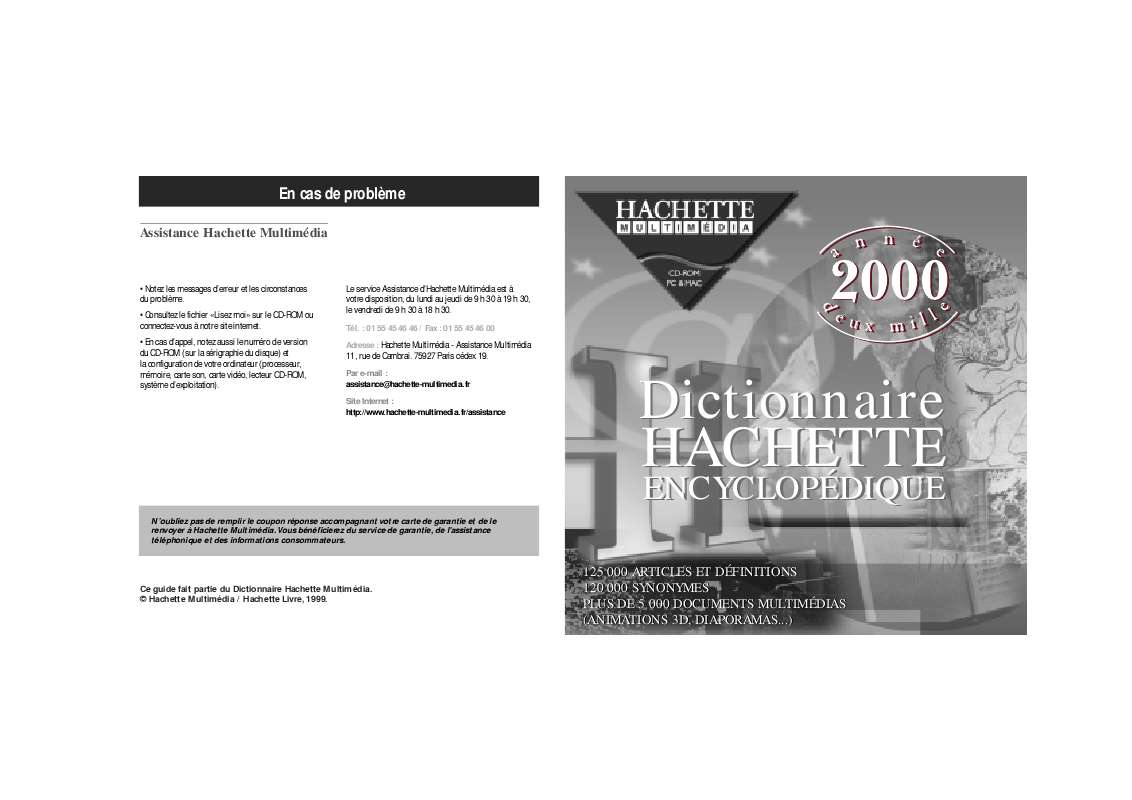 Guide utilisation  HACHETTE MULTIMEDIA DICTIONNAIRE HACHETTE ENCYCLOPEDIE  de la marque HACHETTE MULTIMEDIA