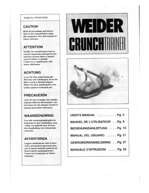 Guide utilisation  WEIDER WEMC10263  de la marque WEIDER