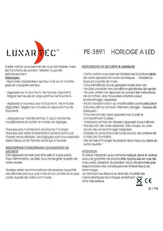 Guide utilisation  LUNARTEC PE-3891  de la marque LUNARTEC