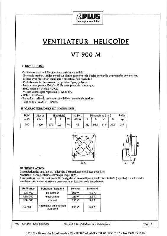 Guide utilisation  S.PLUS VT 900 M  de la marque S.PLUS