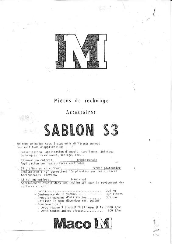 Guide utilisation  MACO SABLON S3  de la marque MACO