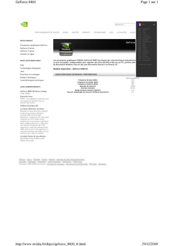 Guide utilisation NVIDIA GEFORCE 8400 GS  de la marque NVIDIA