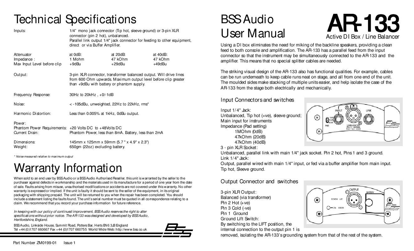 Guide utilisation  BSS AR133  de la marque BSS