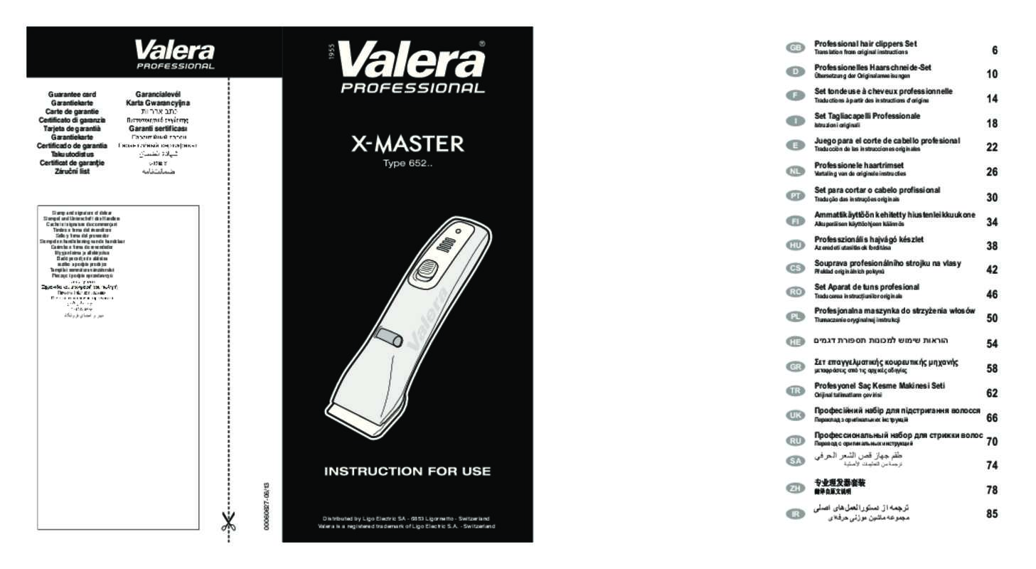 Guide utilisation VALERA X MASTER  de la marque VALERA