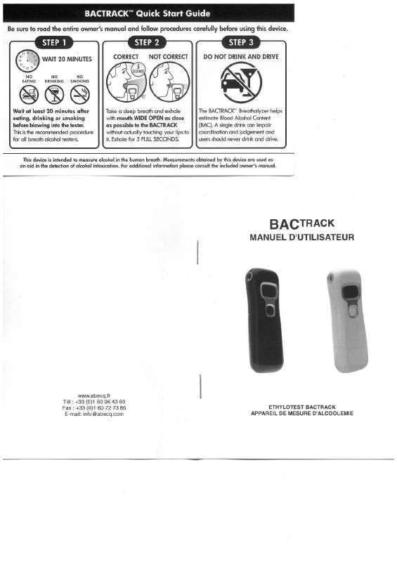 Guide utilisation  BACTRACK ETHYLOTEST B70  de la marque BACTRACK