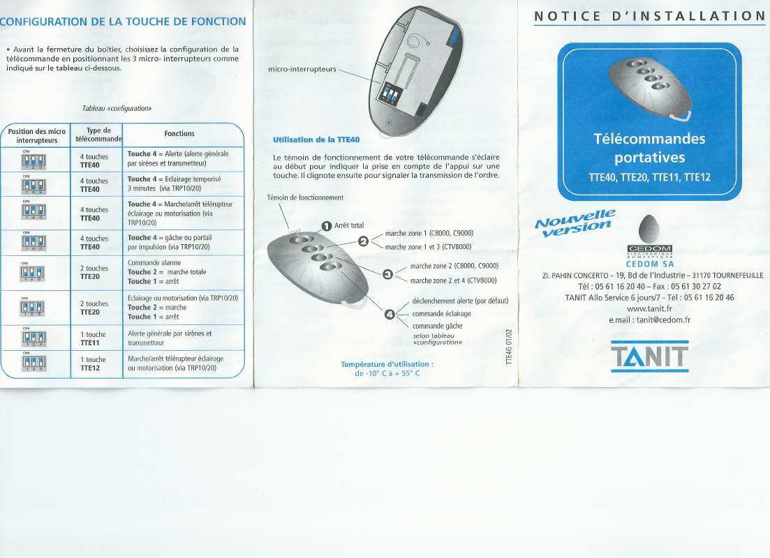 Guide utilisation  TANIT TTE20  de la marque TANIT