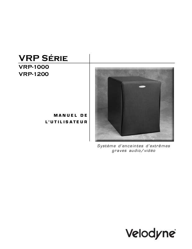 Guide utilisation  VELODYNE VRP-1000  de la marque VELODYNE