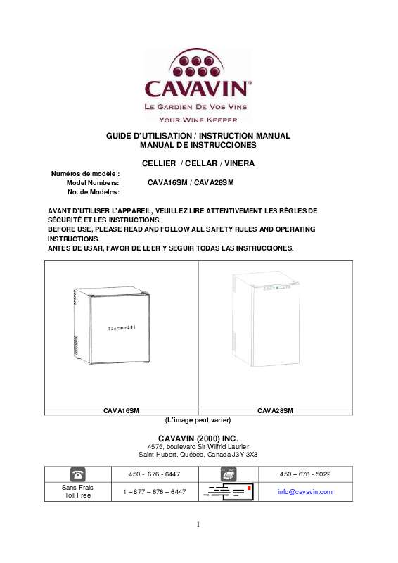 Guide utilisation CAVAVIN CAVA16SM  de la marque CAVAVIN