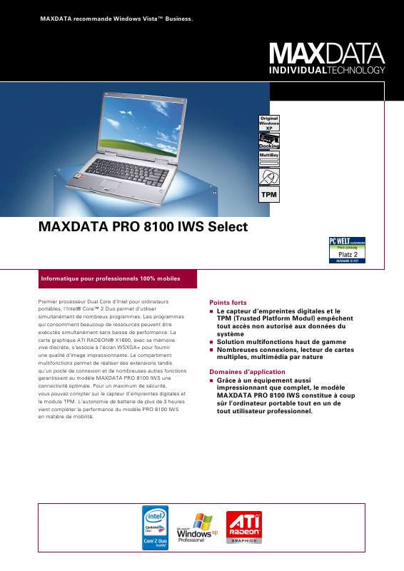 Guide utilisation MAXDATA PRO 8100 IWS SELECT  de la marque MAXDATA