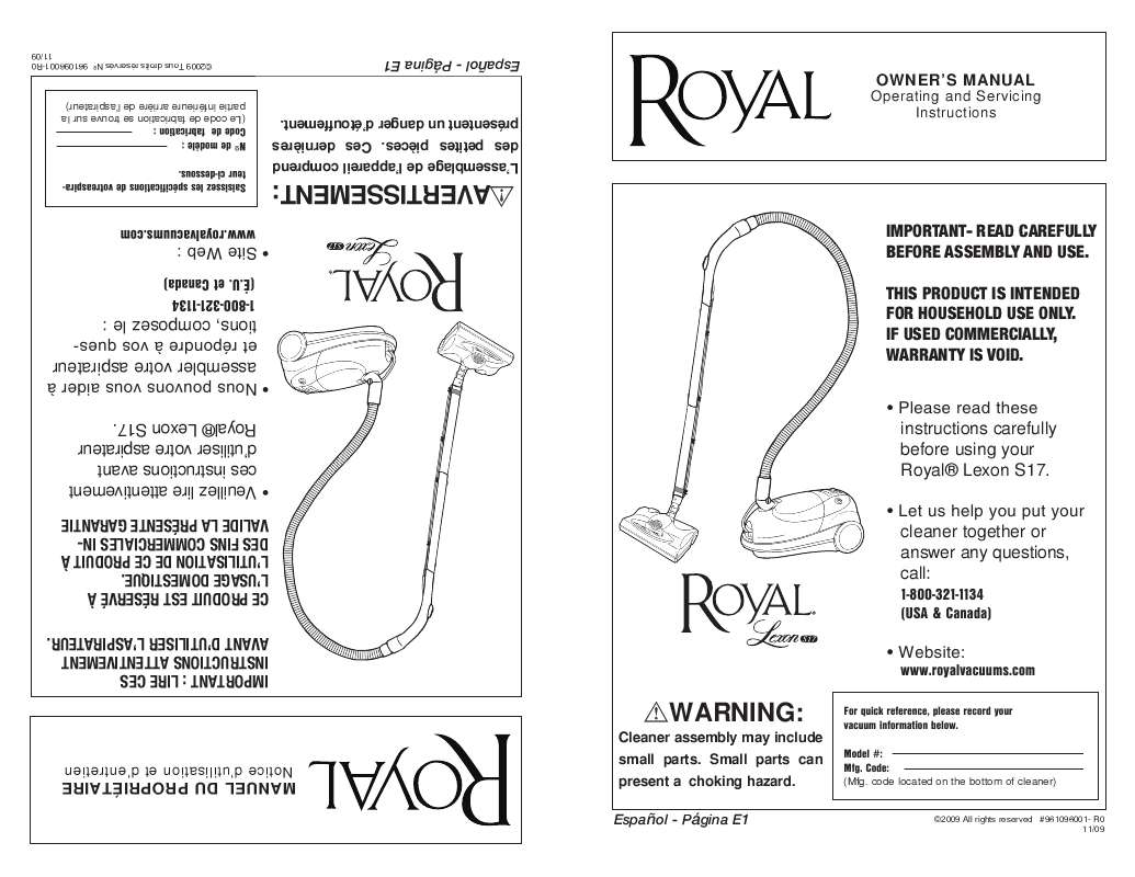 Guide utilisation  ROYAL SR30017  de la marque ROYAL