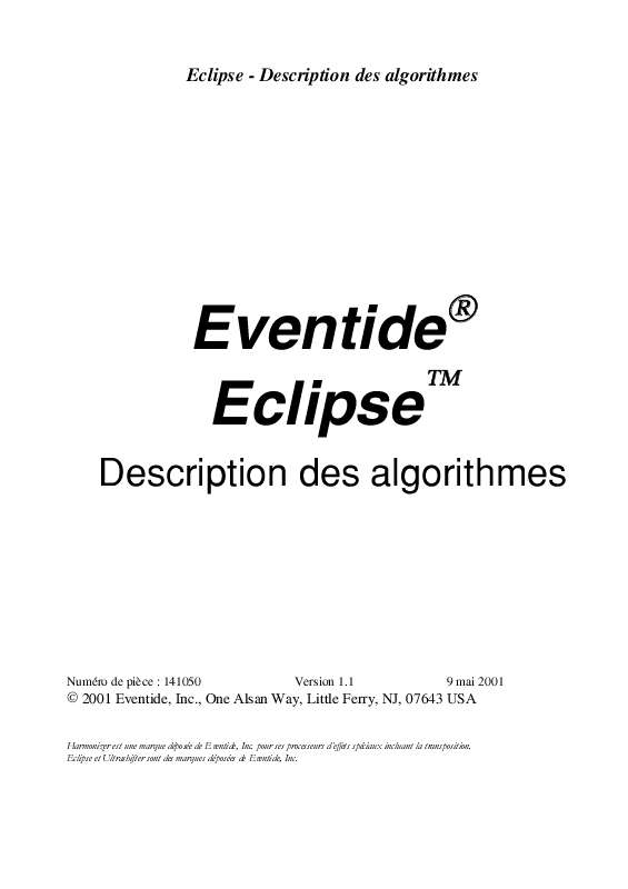 Guide utilisation  EVENTIDE ECLIPSE ALGORITHMES  de la marque EVENTIDE