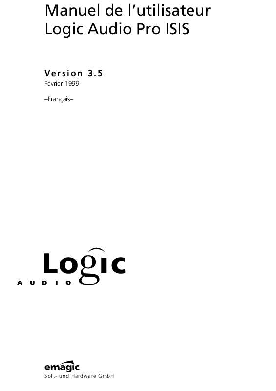 Guide utilisation  EMAGIC LOGIC AUDIO PRO ISIS 3.5  de la marque EMAGIC