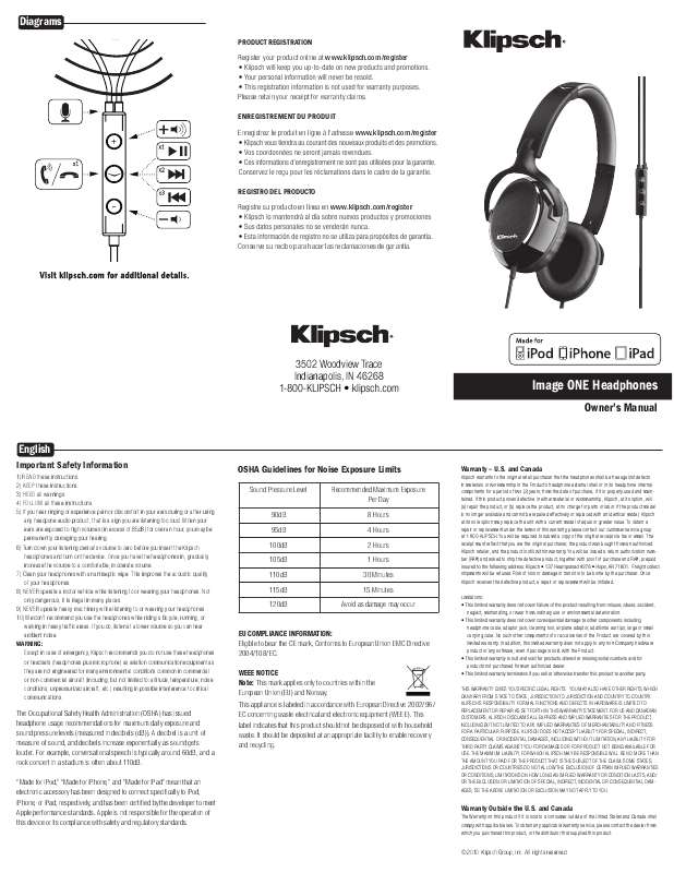 Guide utilisation KLIPSCH IMAGE ONE HEADPHONES  de la marque KLIPSCH