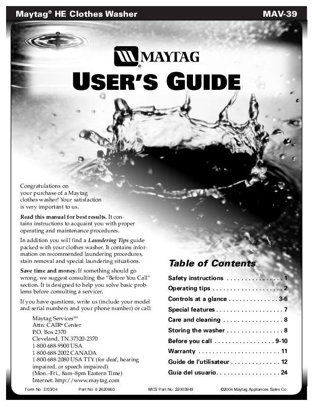 Guide utilisation MAYTAG MAV-39 de la marque MAYTAG