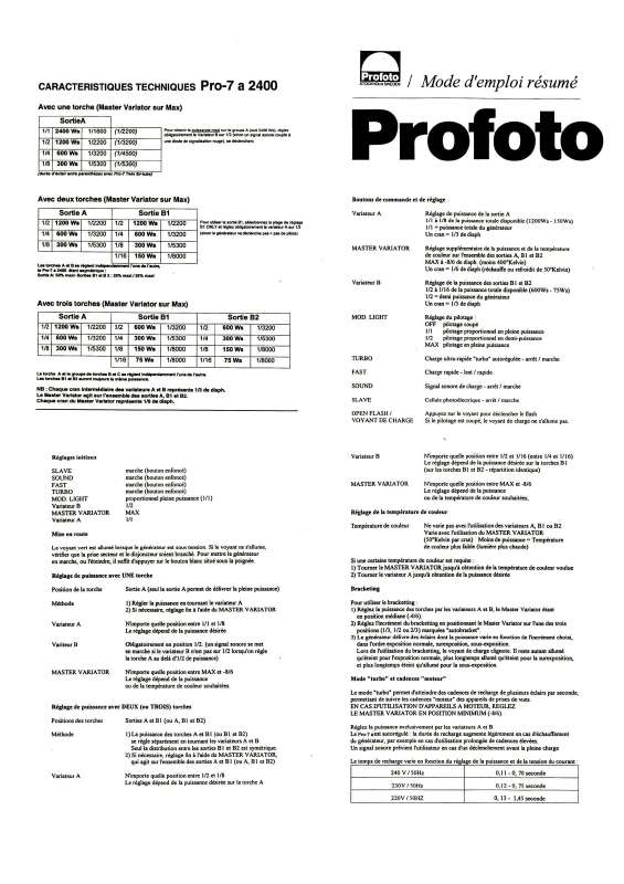 Guide utilisation  PROFOTO PRO-7 A 2400  de la marque PROFOTO