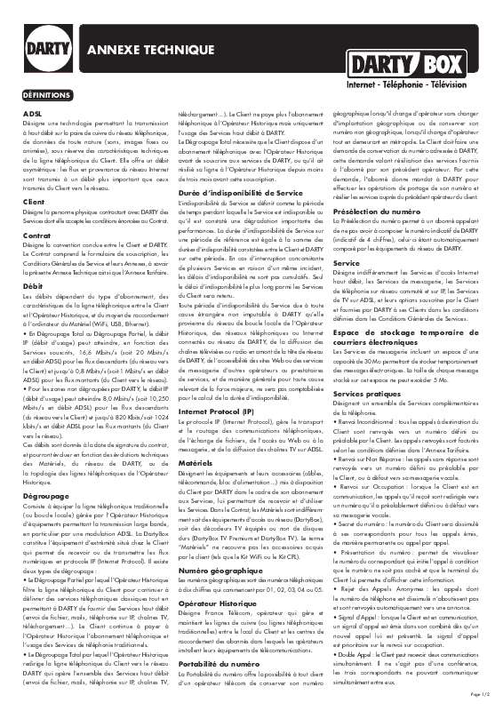 Guide utilisation  DARTY ANNEXE TECHNIQUE DARTYBOX  de la marque DARTY
