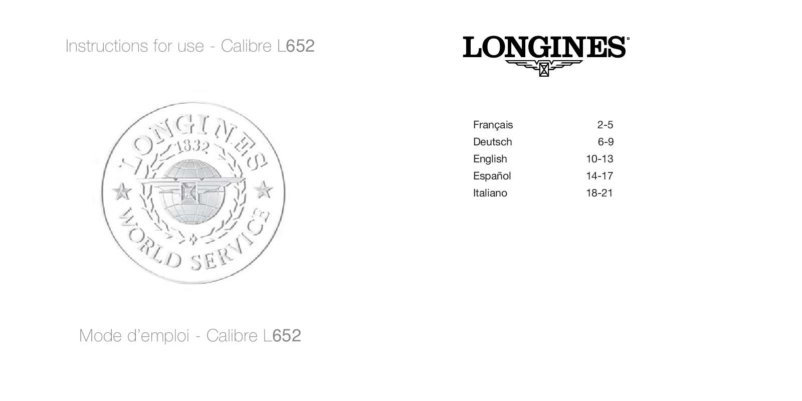 Guide utilisation  LONGINES L652  de la marque LONGINES