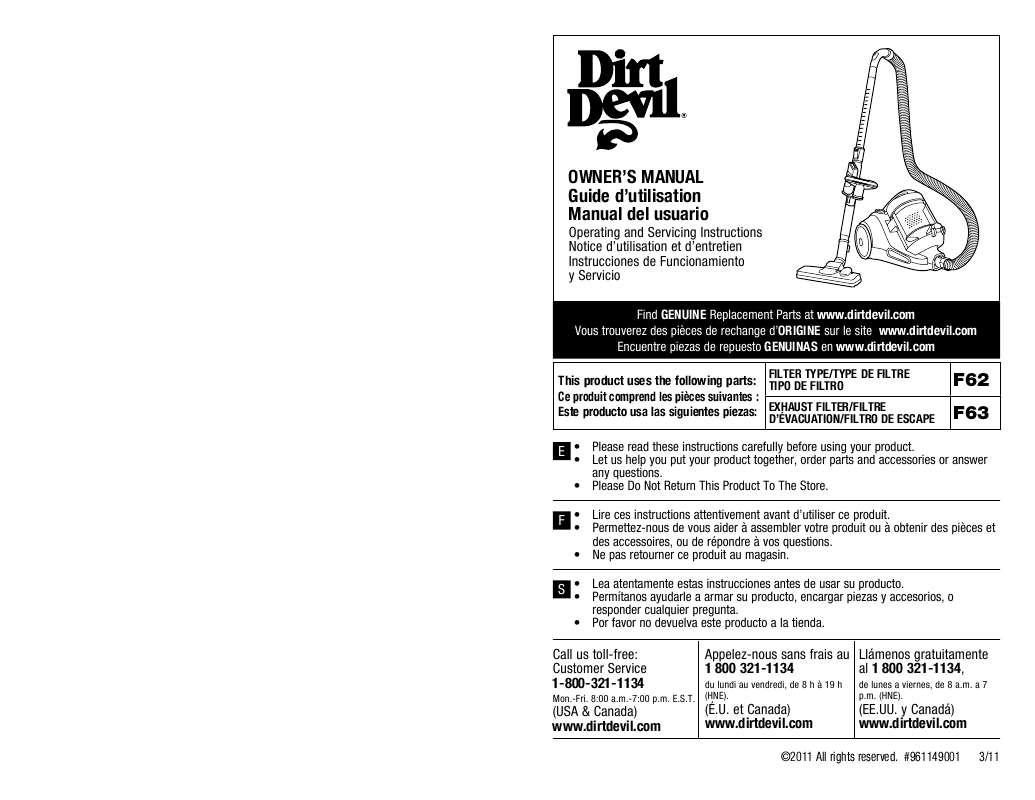 Guide utilisation  DIRTDEVIL SD40100  de la marque DIRTDEVIL