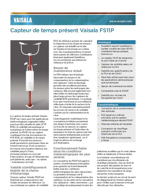Guide utilisation  VAISALA FS11P  de la marque VAISALA
