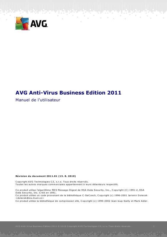 Guide utilisation  AVG ANTI-VIRUS BUSINESS EDITION 2011  de la marque AVG