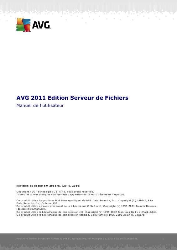 Guide utilisation  AVG EDITION SERVEUR DE FICHIERS 2011  de la marque AVG