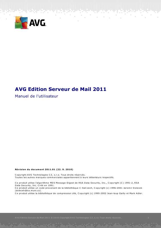 Guide utilisation  AVG EDITION SERVEUR DE MAIL 2011  de la marque AVG