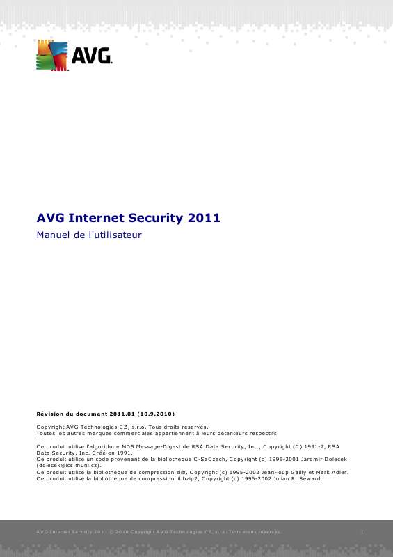 Guide utilisation  AVG INTERNET SECURITY 2011  de la marque AVG