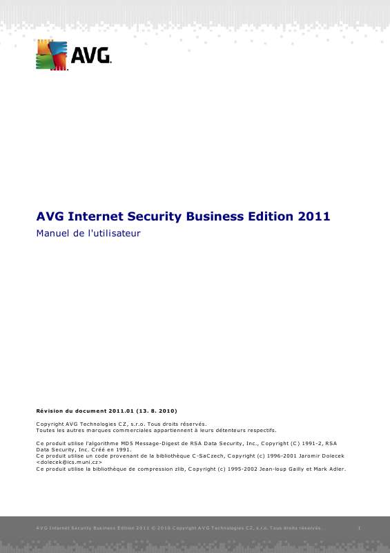 Guide utilisation  AVG INTERNET SECURITY BUSINESS EDITION 2011  de la marque AVG