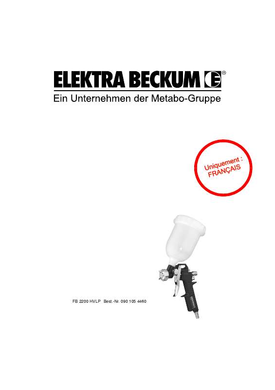 Guide utilisation  ELEKTRA BECKUM FB 2200 HVLP  de la marque ELEKTRA BECKUM