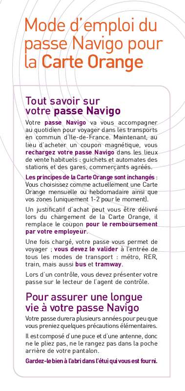 Guide utilisation  RATP NAVIGO  de la marque RATP