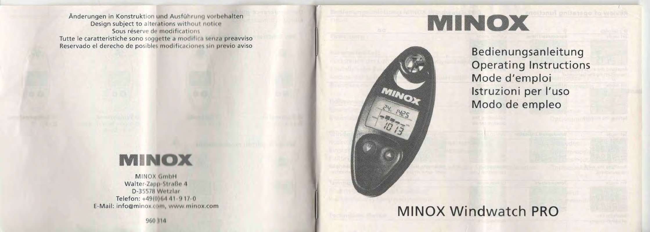 Guide utilisation MINOX WINDWATCH PRO  de la marque MINOX