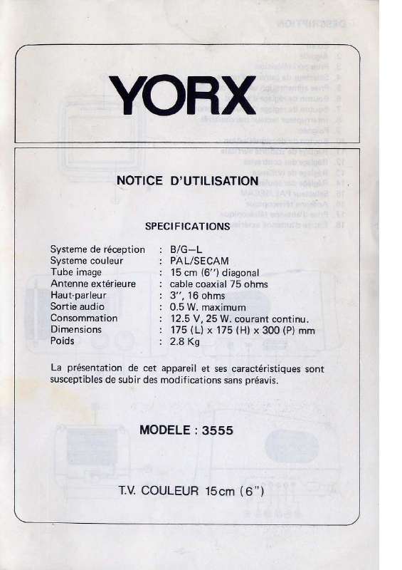 Guide utilisation  YORX 3555  de la marque YORX