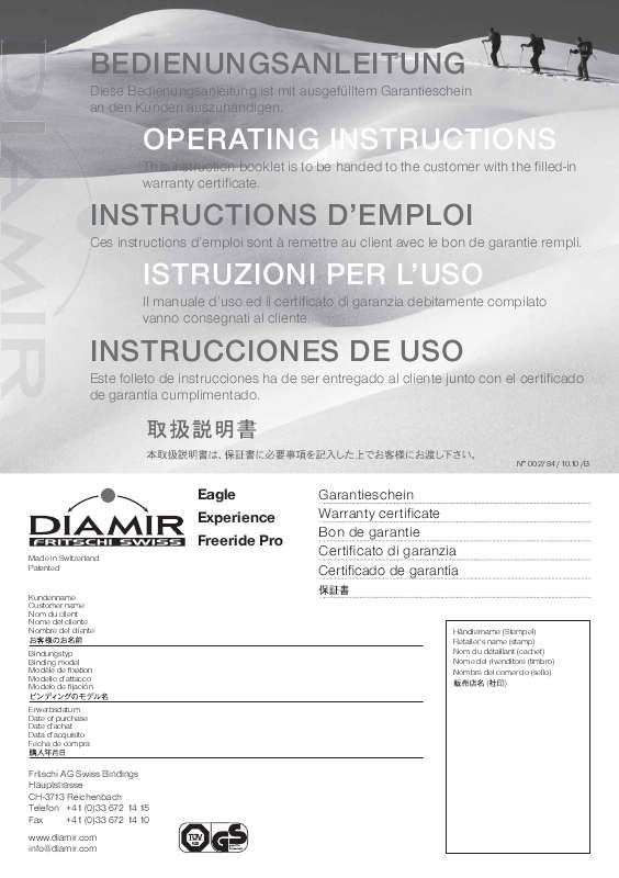 Guide utilisation  DIAMIR EXPERIENCE  de la marque DIAMIR