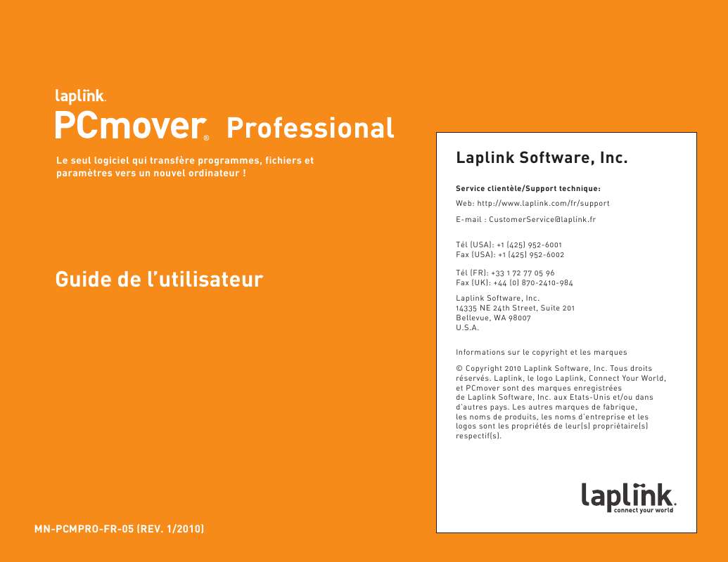 Guide utilisation  LAPLINK PCMOVER PROFESSIONAL  de la marque LAPLINK