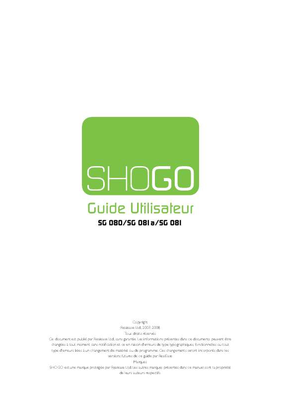 Guide utilisation  SHOGO SG 080  de la marque SHOGO