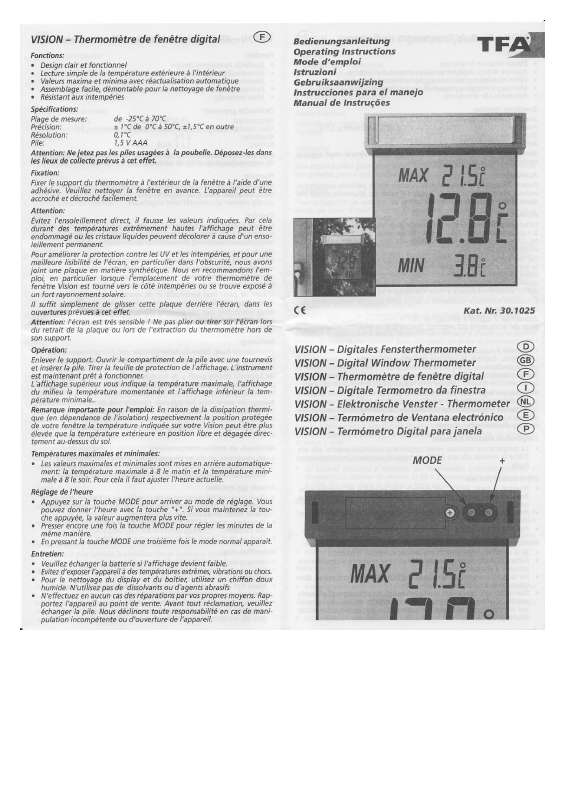 Guide utilisation  TFA VISION 30-1025  de la marque TFA