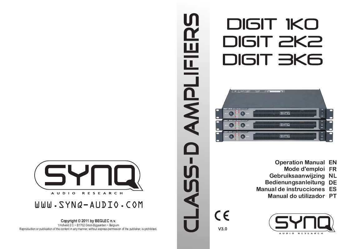 Guide utilisation  SYNQ AUDIO RESEARCH DIGIT 1K0  de la marque SYNQ AUDIO RESEARCH