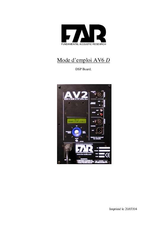 Guide utilisation  FAR AUDIO AV6D  de la marque FAR AUDIO