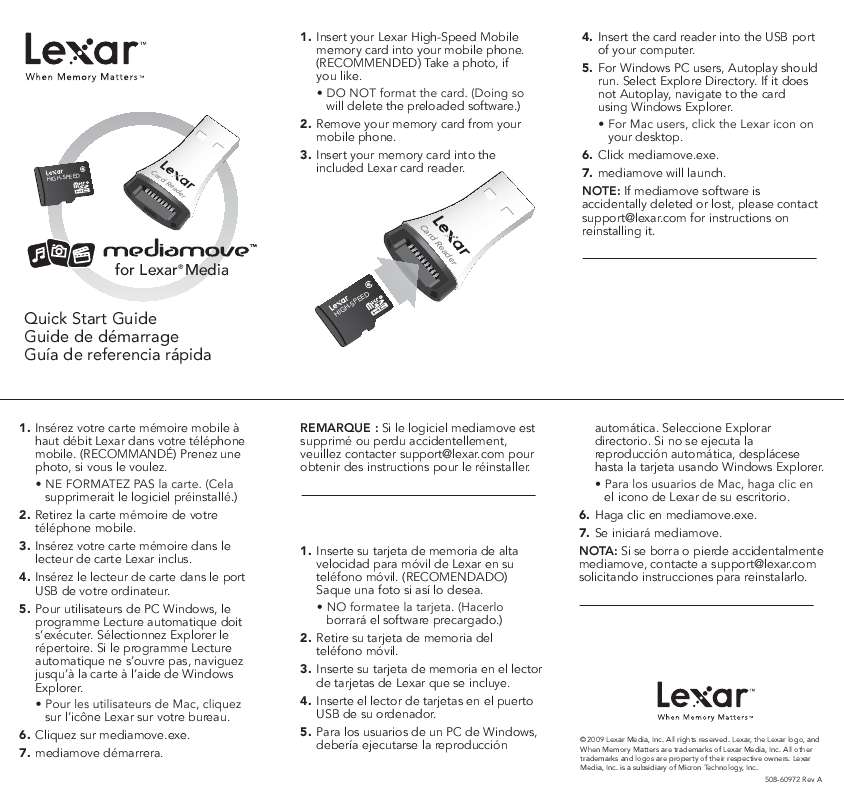 Guide utilisation  LEXAR MEDIAMOVE  de la marque LEXAR
