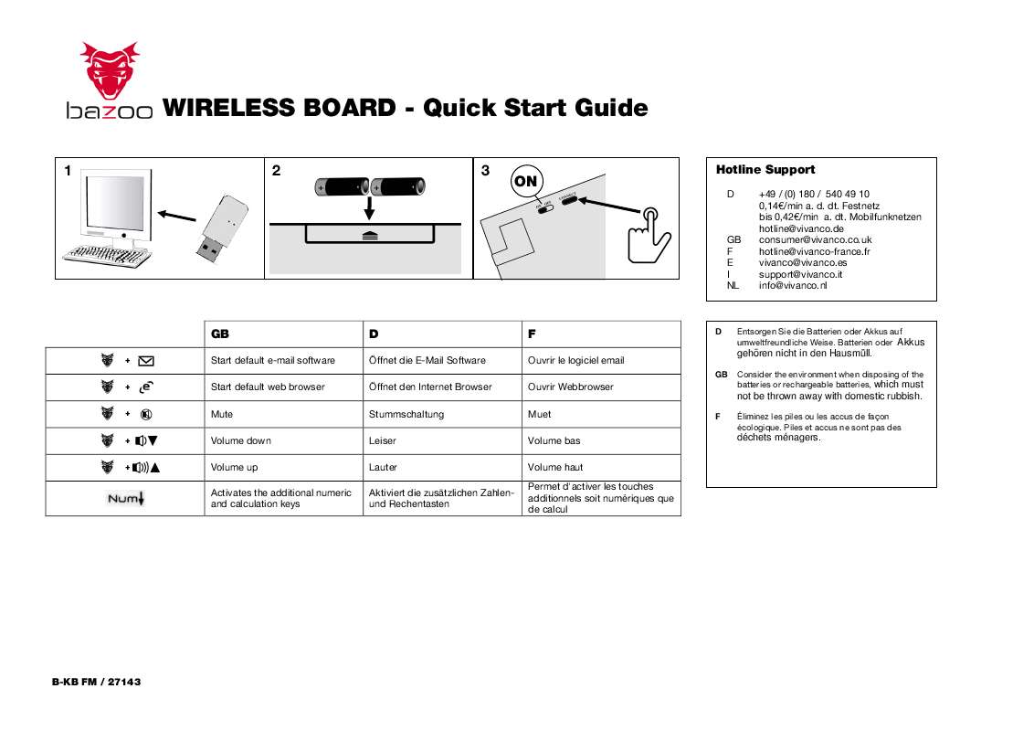 Guide utilisation  BAZOO WIRELESS BOARD  de la marque BAZOO