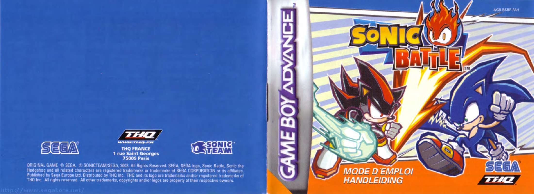 Guide utilisation  GAMES NINTENDO GAME BOY ADVANCE SONIC BATTLE  de la marque GAMES NINTENDO GAME BOY ADVANCE