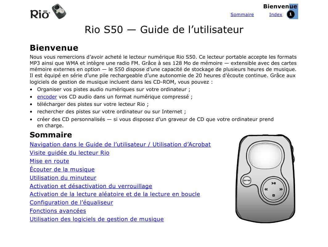 Guide utilisation RIO S50  de la marque RIO