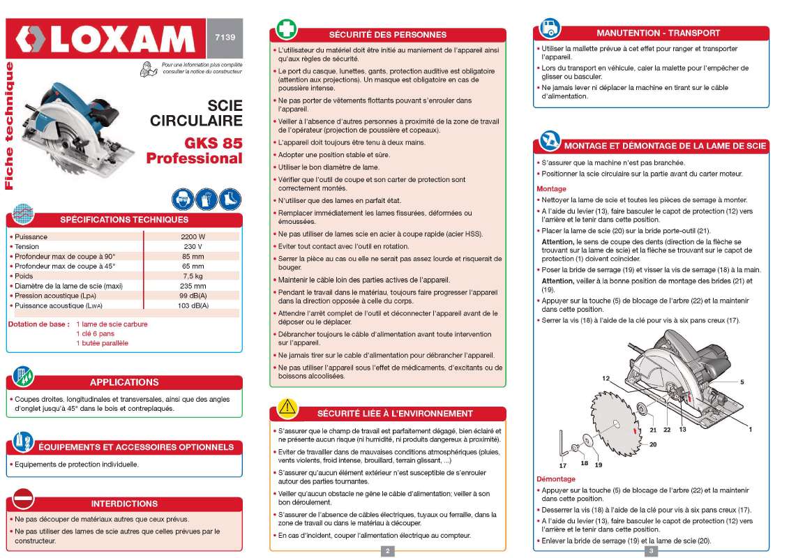Guide utilisation  LOXAM SCIE CIRCULAIRE GKS 85 PRO  de la marque LOXAM
