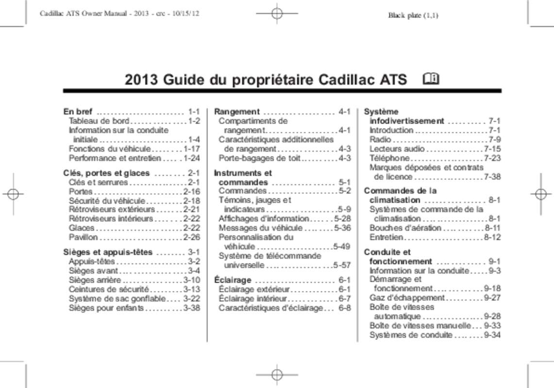 Guide utilisation CADILLAC ATS 2013  de la marque CADILLAC