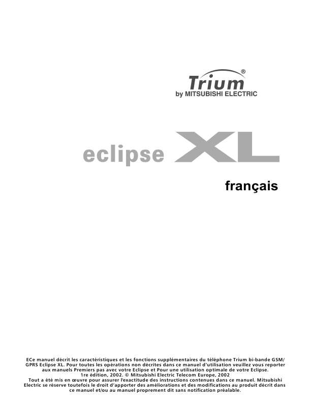 Guide utilisation TRIUM ECLIPSE XL  de la marque TRIUM