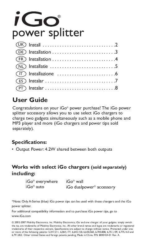 Guide utilisation I-GO POWER SPLITTER  de la marque I-GO