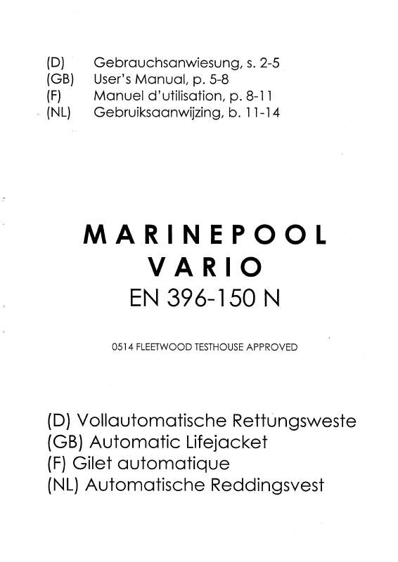 Guide utilisation  MARINEPOOL VARIO EN 396  de la marque MARINEPOOL