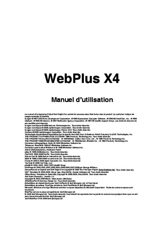 Guide utilisation  SERIF SERIF WEBPLUS X4  de la marque SERIF